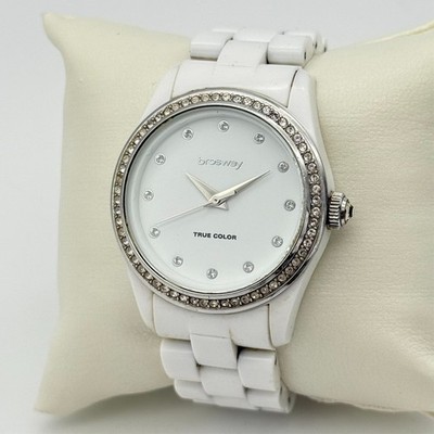 Women's BROSWAY True Color White Resin Watch, Silver Tone Crystal Bezel, 36mm