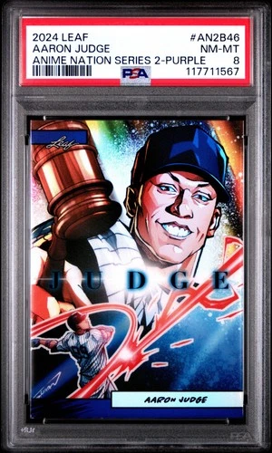Graded 2024 Leaf Aaron Judge #AN2B46 Anime Nation Purple /49 Baseball Card PSA 8