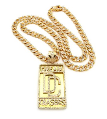 DREAM CHASERS PENDANT 30'' GOLD CUBAN LINK CHAIN NECKLACE HIP HOP RAPPER Dimond