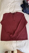 Therm Henley Burgundy Waffle Knit Long Sleeve Button Shirt Men's M