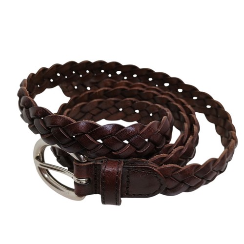 Talbots Belt Womens Sz L Brown Braided Leather Silver Buckle .75" Wide - Picture 1 of 7