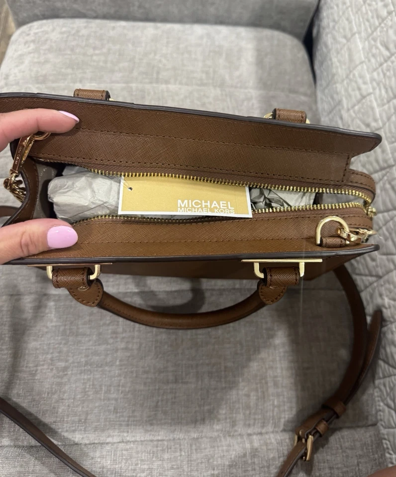 Michael Kors Quinn Taupe Saffiano Leather Satchel Crossbody Handbag NWOT - Image 3 of 4