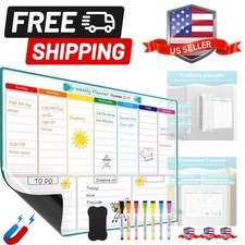 Weekly Dry Erase Board for Fridge, 16"x12" Magnetic Calendar Whiteboard Plann...