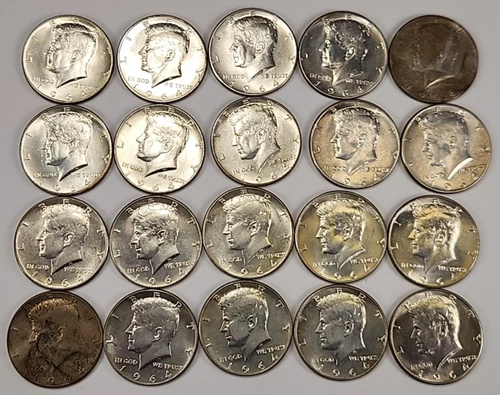1964 D Kennedy BU Roll of 20 Silver Halves 90% Silver AU / UNC Denver