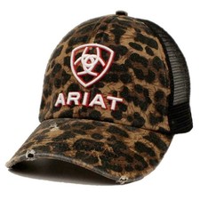 Gorra de béisbol Ariat para mujer con logotipo bordado malla trasera Ponyflo, leopardo/negro