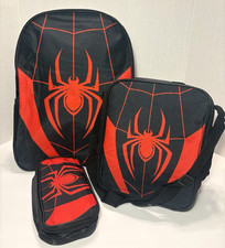 Marvel Spiderman Backpack Book Bag Lunch Bag Box Pencil Bag School - Lot of 3
