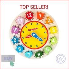 Coogam Wooden Shape Color Sorting Clock Teaching Time Number Puzzle Stacking S