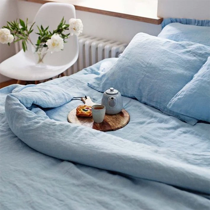 Juego de funda nórdica (Doona) 100 % lino lino francés, juego de funda de edredón, azul claro Foto 2 de 4