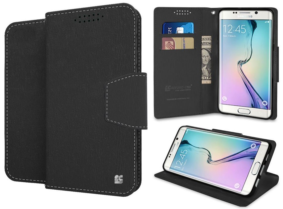 BLACK INFOLIO WALLET CREDIT CARD ID CASE STAND FOR SAMSUNG GALAXY S6 EDGE PLUS