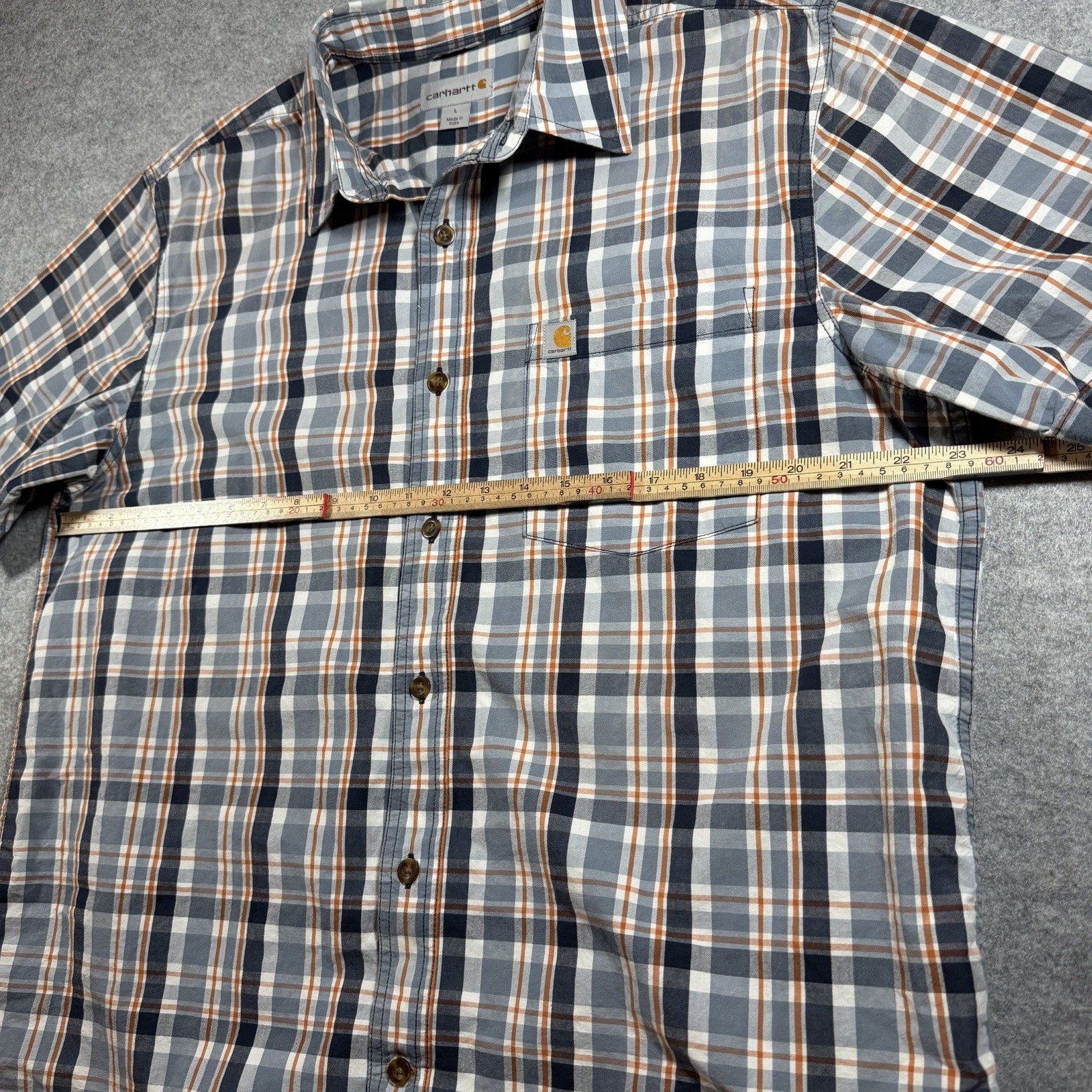 Carhartt Blue Plaid Work Shirt Mens L Relaxed Fit Button Up Pocket Short Sleeve thumbnail 4