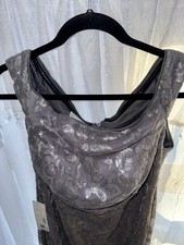 Azazie Dress 16 Steel Grey Porcelain Off Shoulder Sequin Lace Gown Evening