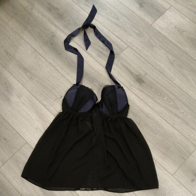 BNWOT Ann Summers Black & Purple Satin Chiffon & Lace Babydoll Top Size 18