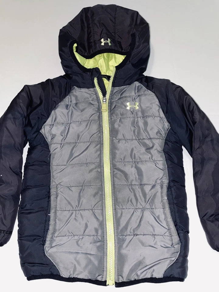 Under Armour Toddler Boys 4T Gray Lime Green Puffer Winter Coat Jacket Gift - Image 2 of 4