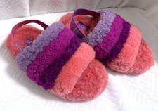 UGG Fluff Yeah Kids Slide Slippers/Sandals Girls Size 2 Multicolor Fuzzy Feet