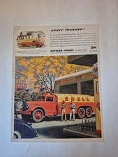 1945 Heavy Autocar Trucks Print Ad  Shell Oil Gasoline Truck Wall Art Gas