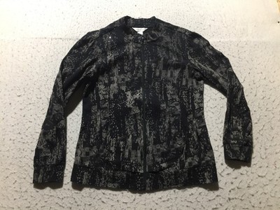 Christopher & Banks Sweatshirt Womens M Medium Black Gray Full Zip Pockets
