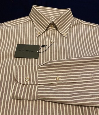Spier & Mackay 15-1/2 34 Brown Stripe Oxford Shirt