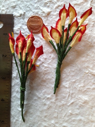 10 Lilies lily Calla Yellow Red Handmade Mulberry Paper Easter weddings cards - Picture 3 of 4