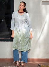 Mehndi Anisa Modal Hand Embroidered Chikankari A-Line Kurti Lucknowi Chikankari