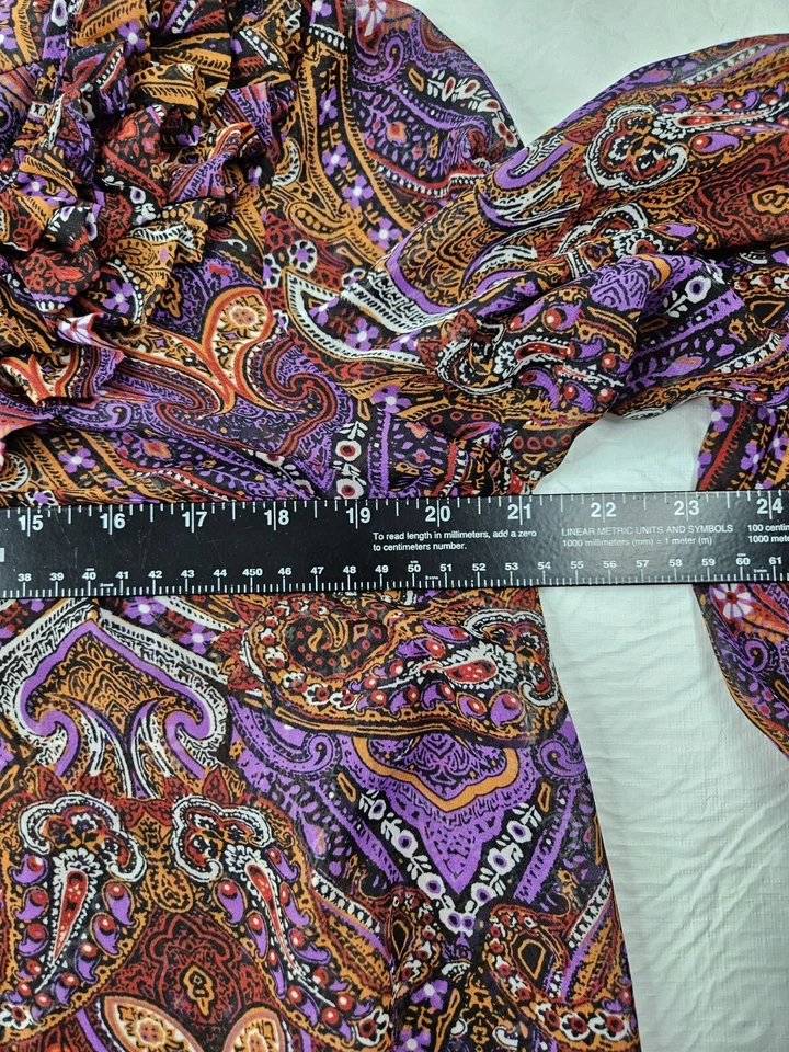 Top Mac & Jac Mujer XL Marrón Púrpura Naranja Volantes Románticos Carrera Transparente Foto 4 de 4