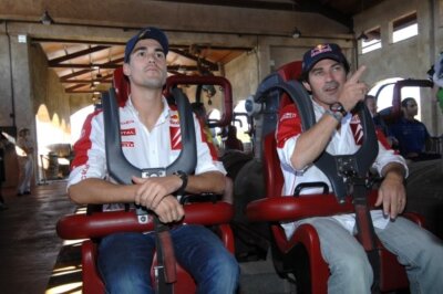 Dani Sordo and Marc Marti ready to experience the Furius Baco ride- 2008 Photo