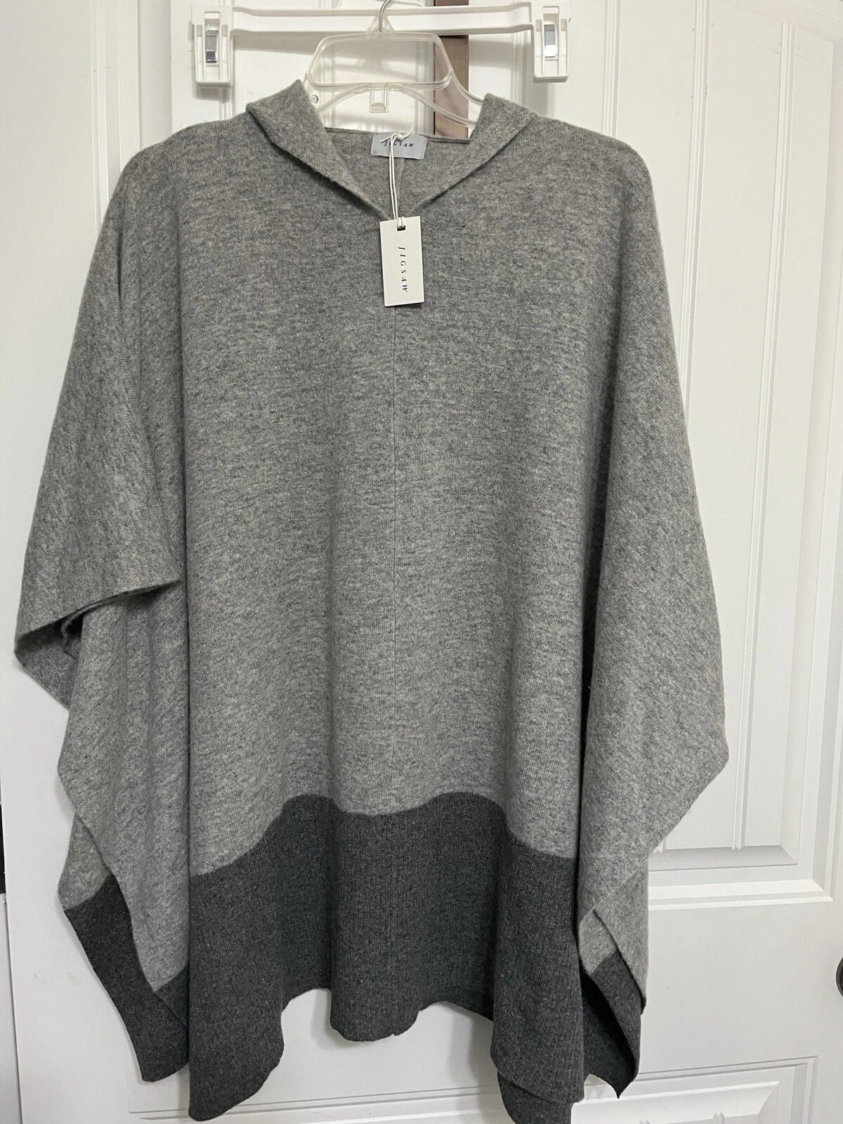 Jigsaw Poncho Wool Cashmere Blend One Size Fits All Grey/ Dark Grey NWT