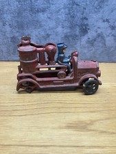 FIRE TRUCK WITH DRIVER - CAST IRON - 7" - UNBRANDED - Missing One Wheel