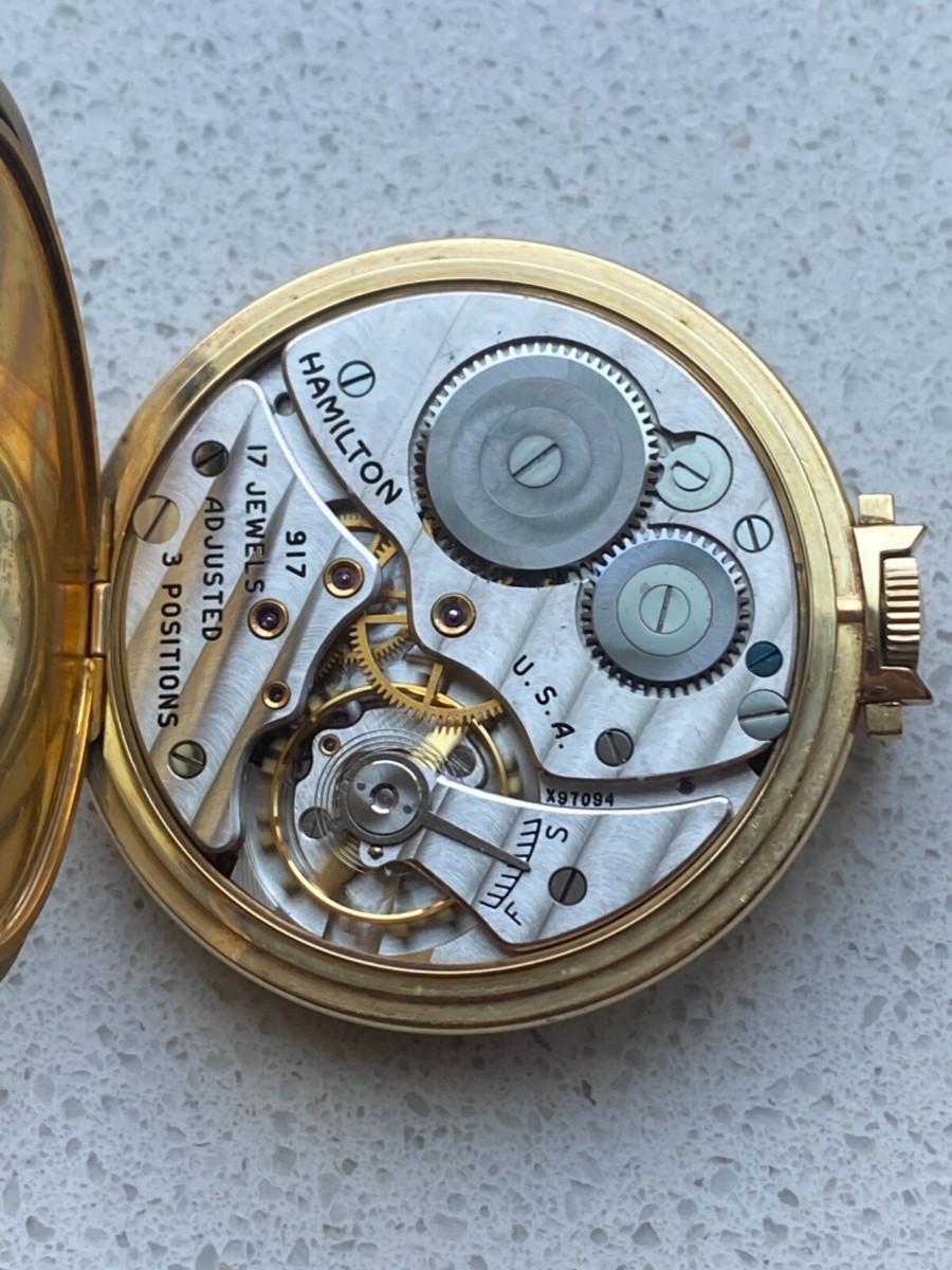 VINTAGE 14k GOLD FILLED HAMILTON 917 17j SAFE DRIVER DIAL AWARD