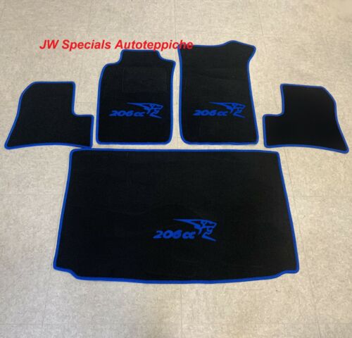 Autoteppich Fußmatten Kofferraumteppich Set für Peugeot 206cc schwarz blau 5tlg. - Bild 1 von 3