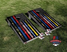American Flag First Responders Cornhole Board Vinyl Wrap Skins Laminated Set