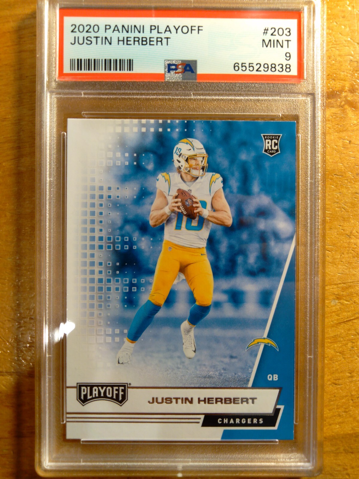 JUSTIN HERBERT 2020 PANINI PLAYOFF ROOKIE RC #203 PSA 9 MINT! CHARGERS OREGON ]