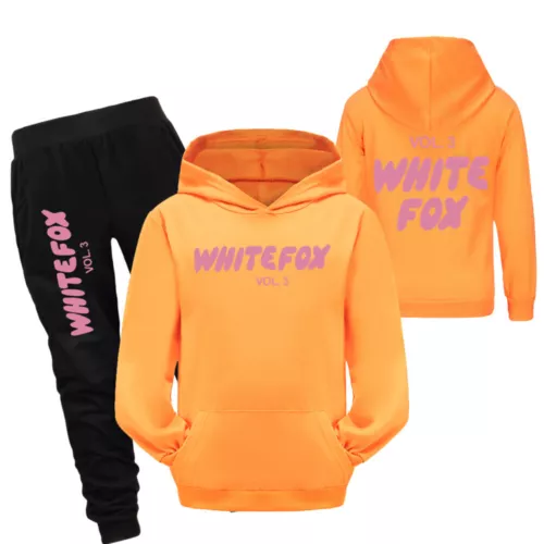 Kids Casual Hoodie Trousers Tracksuit Set White Print Fox Jumper Top+Pants Suits - Picture 37 of 37