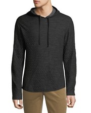 VINCE Men Fashion Casual Contrast Double Knit Pullover Hoodie Sweater Black