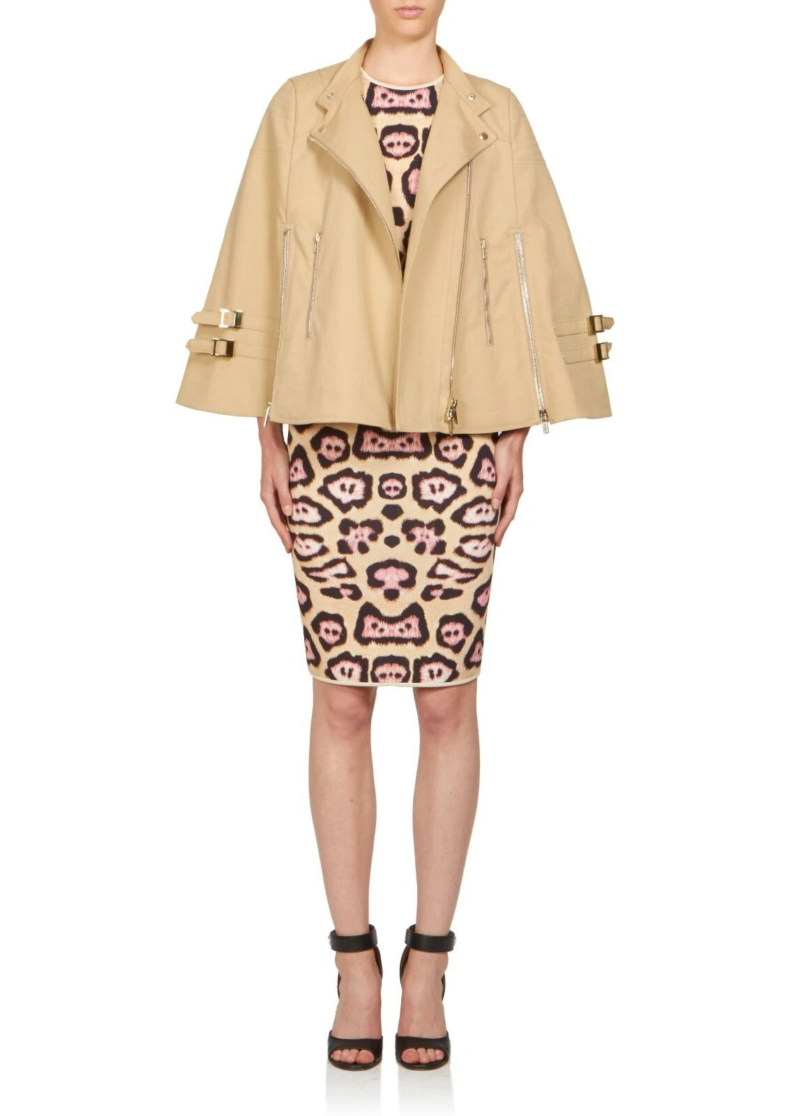 Givenchy — GIVENCHY 2990$ Beige Cotton Cape Jacket - Zip Pockets, Straps