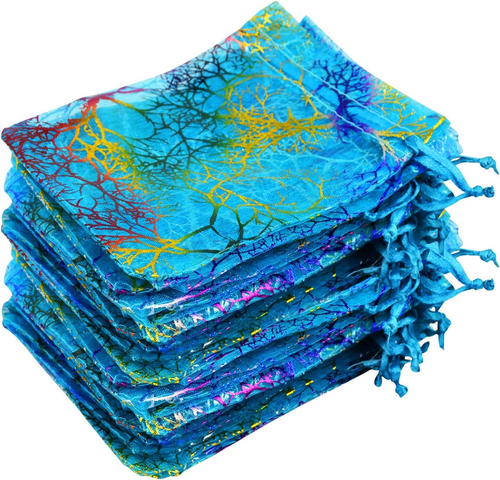 100Pcs Blue Organza Drawstring Pouches Jewelry Bags, Candy Pouch Chocorate Pouch - 第 1/7 張圖片