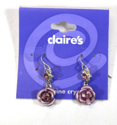 SBOT dangle metal rose crystal purple pink Claire's Jewelry EARRINGS