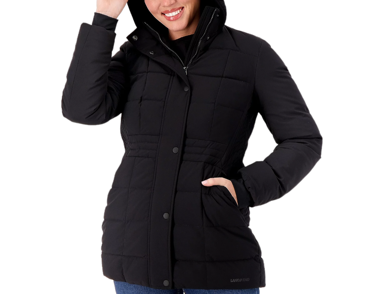 Lands' End Comfort Stretch Mixed Quilted Down Coat Black
