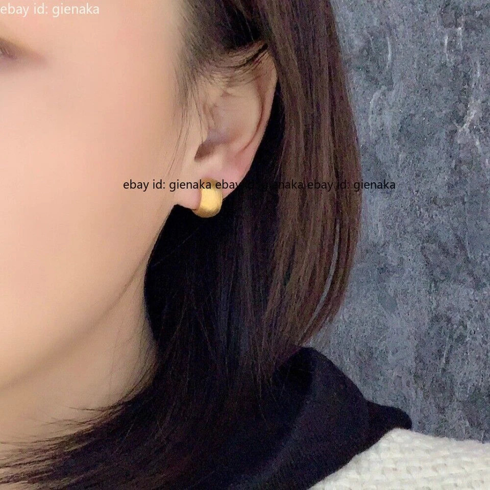 1 par de aretes de oro amarillo puro real de 18 quilates círculo ancho para mujer joyería Foto 4 de 4