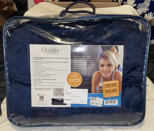 New In Bag Quility Weighted Blanket for Queen 60”x 80” 12 Pounds Blue / Grey - Picture 7 of 7