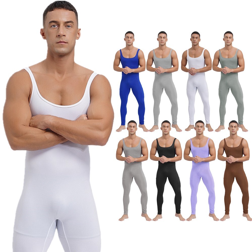 Mens Bodysuit Striped Rompers Fitness Catsuits Jogging Jumpsuit Gymnastic Yoga-image