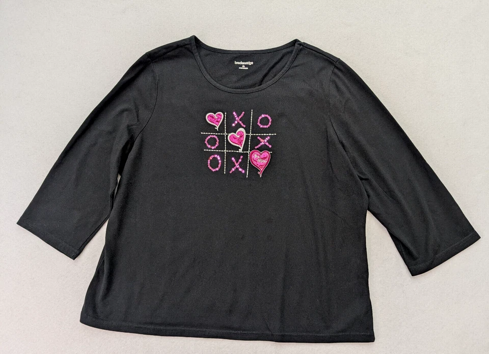 Camiseta para mujer Breckenridge talla XL negra corazón de San Valentín manga 3/4 Foto 2 de 4