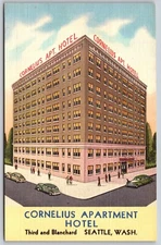 Postcard Cornelius Apt Hotel, Seattle Washington linen B161
