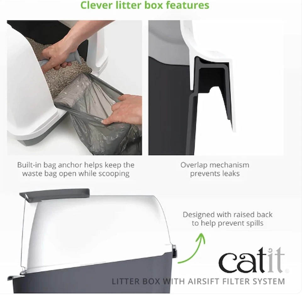 Airsift Jumbo Hooded Litter Pan, Warm Gray/White - Privacy and Easy Access for C - Image 3 of 4