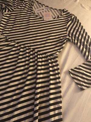 LuLaRoe Ryane Long Sleeve Empire Waist Dress Large 14/16 Black White  Striped | eBay