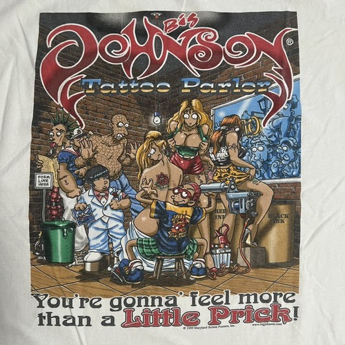 T-shirt vintage 1999 Big Johnson salon de tatouage taille XXL 2XL drôle comédie humour - Photo 7/11
