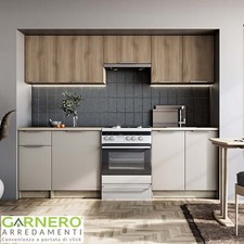 Cucina completa componibile moderna design 240cm grigio rovere sonoma TAIPEI