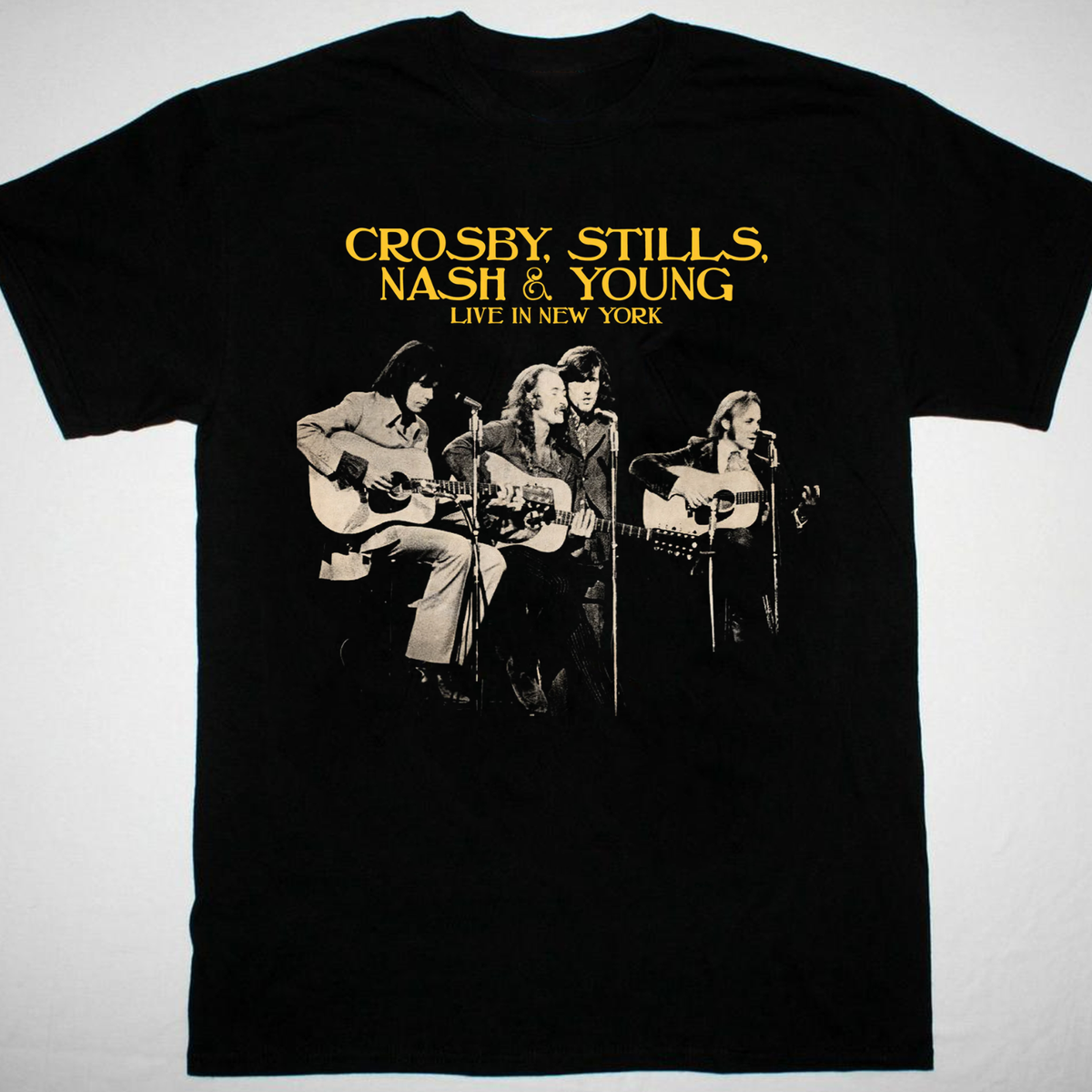 90s Crosby Stills & Nash Tシャツ USA製 Crosby Stills Nash Young Men T-shirt Black Short Sleeve All Sizes
