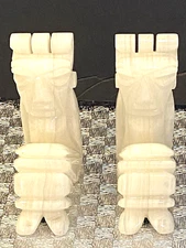 White Quartz Stone Carved Aztec Bookends Pair