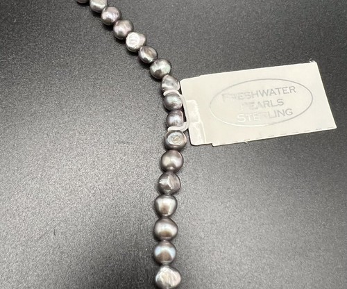 Gray Freshwater Pearl /Amethyst/ 925 Sterling Silver Bead Strand Necklace 16.5” - Picture 4 of 6