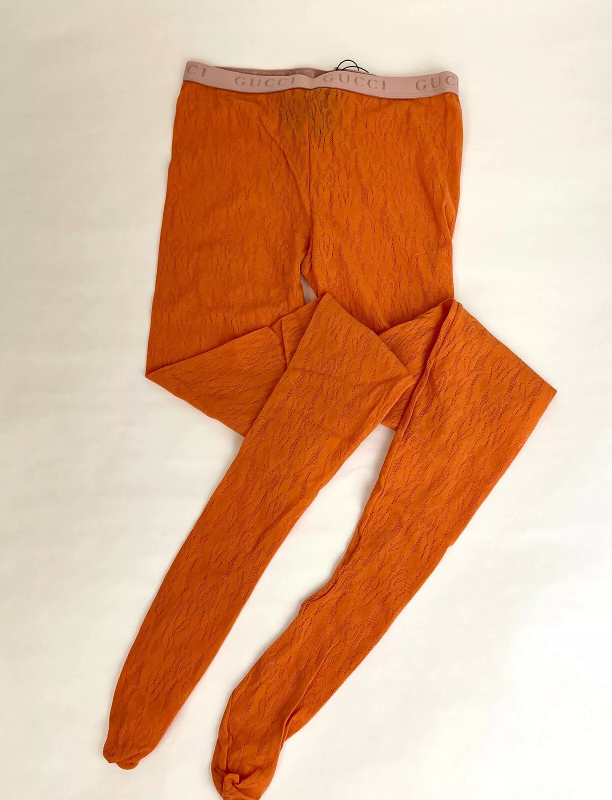 Collants femmes en dentelle florale orange Gucci avec logo bracelet M 554855 7500